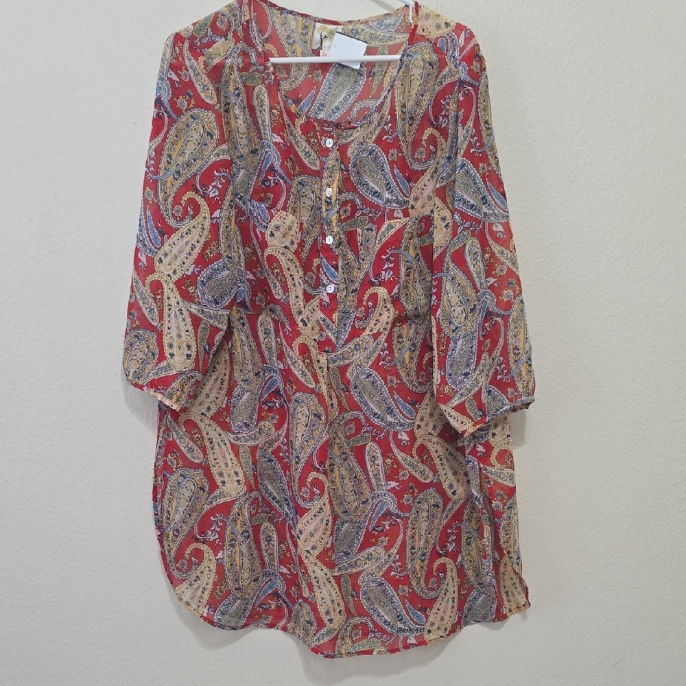 Fig and Flower Red‎ Paisley Blouse 2X